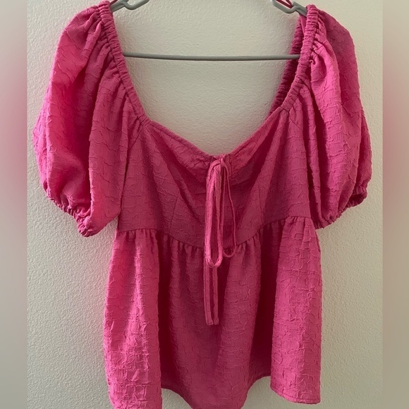 Future Collective pink puff sleeves baby doll style blouse Small - Picture 1 of 6